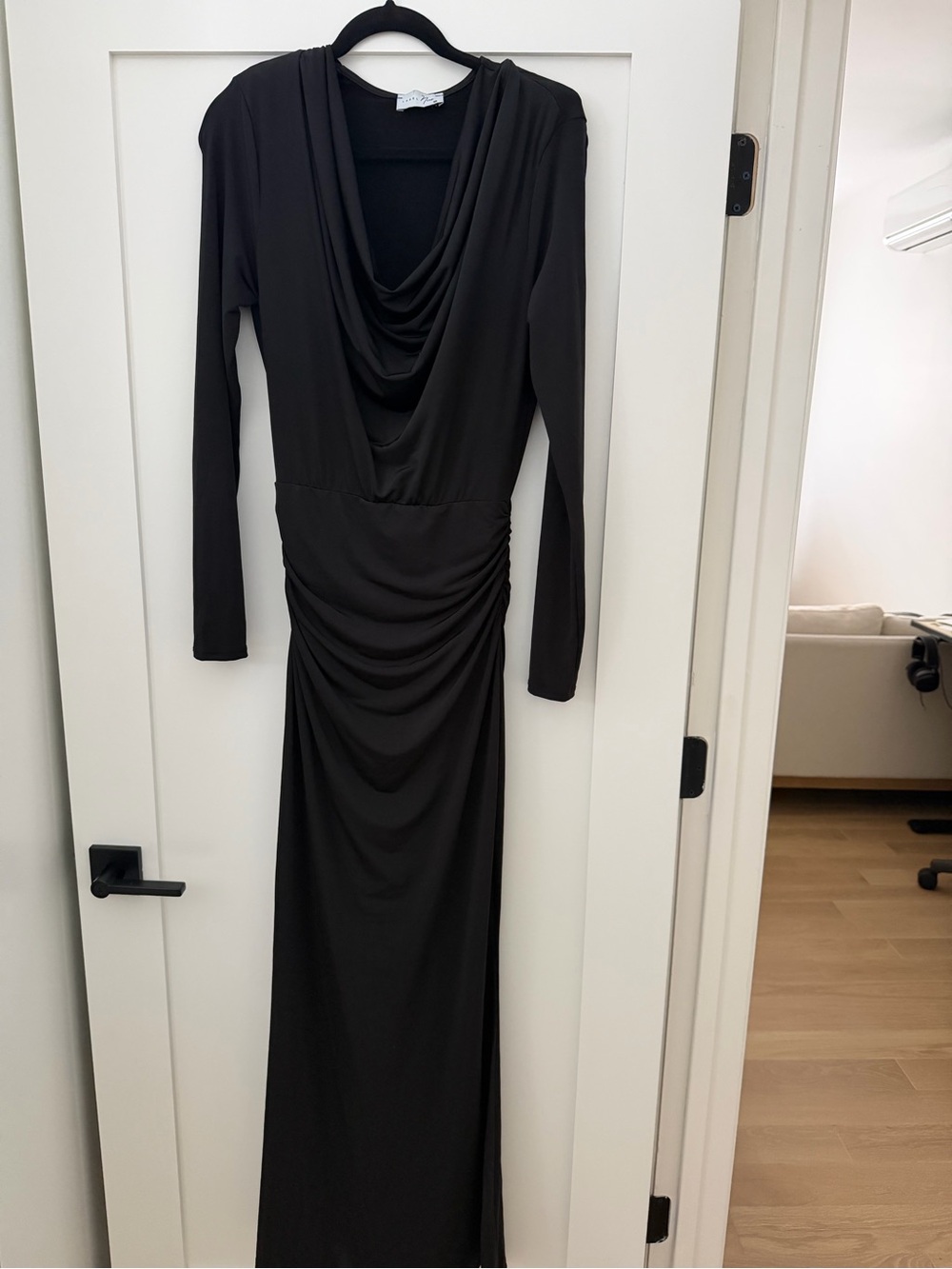 Long Sleeve Black Cowl-Neck Maxi Dress